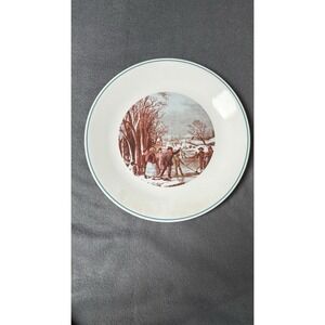 Corning Designs Vintage Ice Skating Plate Winter Scene Teal Rim 10"